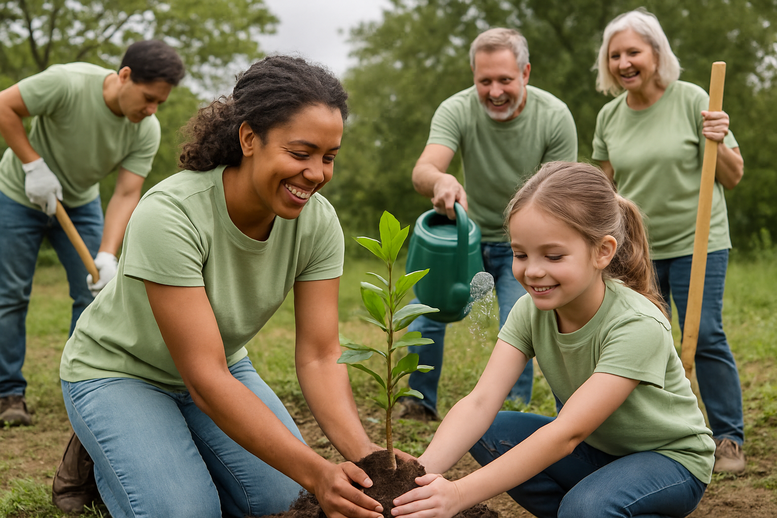 Community members involved in a tree-planting drive, showcasing environmental conservation efforts.