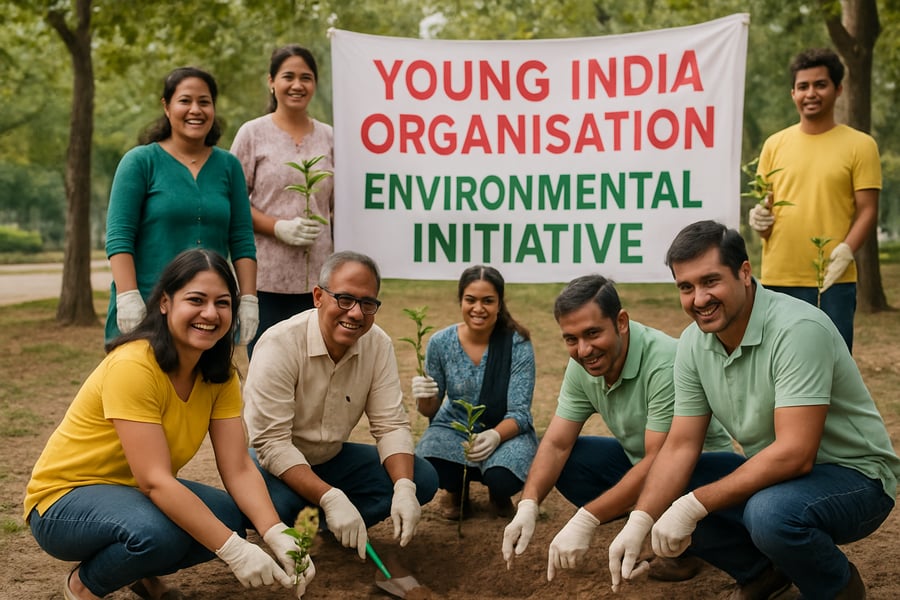 Community members participating in a Young India Organisation environmental initiative